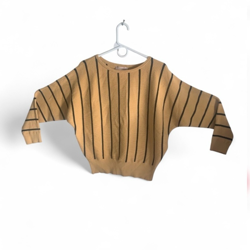 💕 Philosophy Tan Striped Dolman Sleeve Sweater Minimalist Retro Batwing  large
